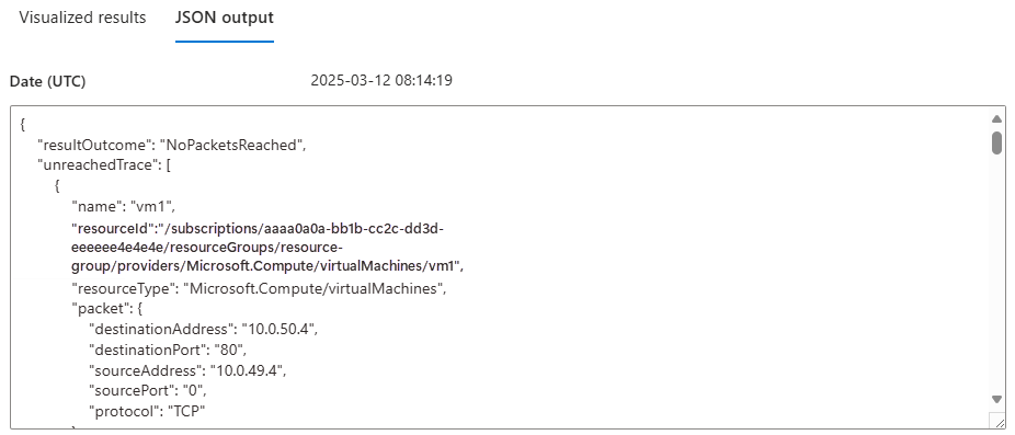 Screenshot: JSON-Ausgabe für Ergebnisse der Erreichbarkeitsanalyse.