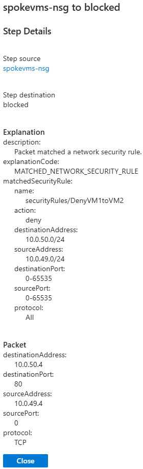 Screenshot der Schrittdetails für einen Netzwerkmanager aus Analyseabsichtsergebnissen.