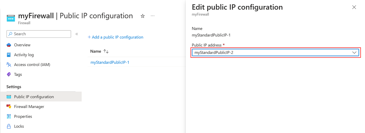 Screenshot: Bereich für das Hinzufügen der Konfiguration einer öffentlichen IP-Adresse mit hervorgehobenem Feld „Öffentliche IP-Adresse“.