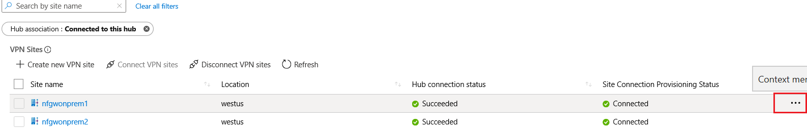 Screenshot: Kontextmenü für einen vorhandenen VPN-Standort.