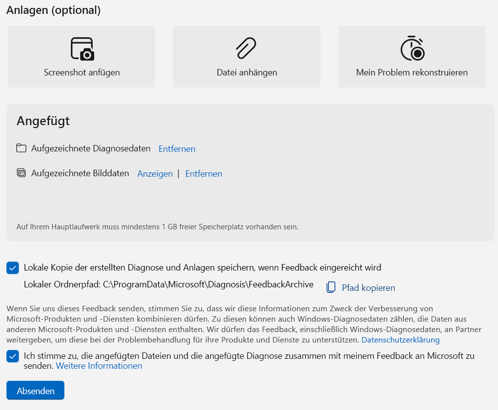 Screenshot der angefügten Dateien, die übermittelt werden sollen.