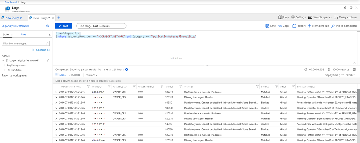 Screenshot: WAF-Protokollanalyse