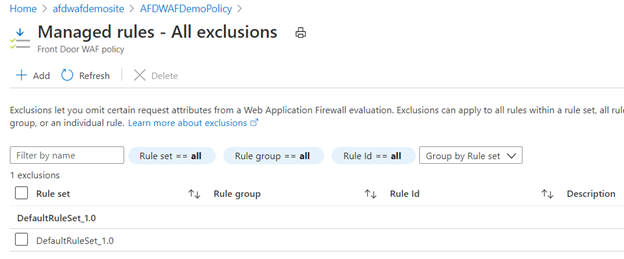 Screenshot that shows exclusion rules.