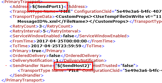 Entfernen Sie im BizTalk Server Anwendungsbindungsdatei die vorhandene Variable, und ändern Sie sie in Ihre Sendeportvariable.
