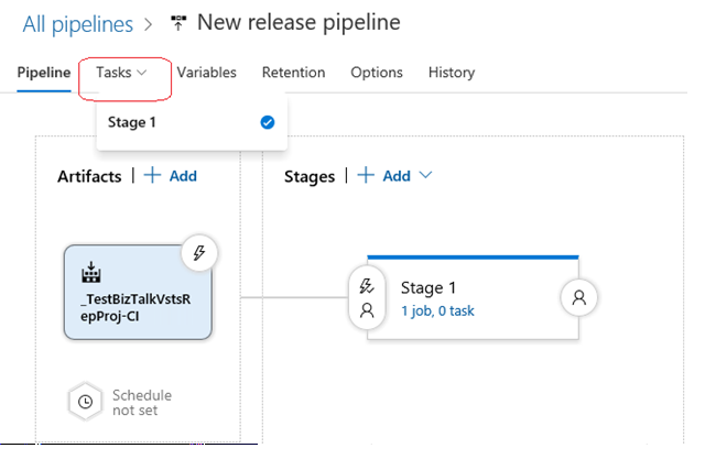 Fügen Sie der Pipelineversion für Azure DevOps im Projekt Visual Studio BizTalk Server einen Task hinzu.