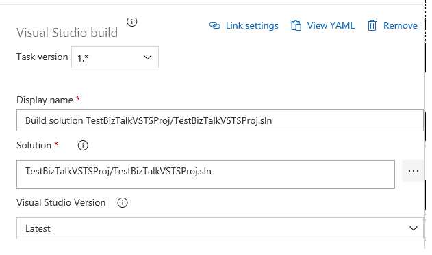 Beispiel für Visual Studio-Buildeigenschaften in Ihrem BizTalk Server-Projekt.