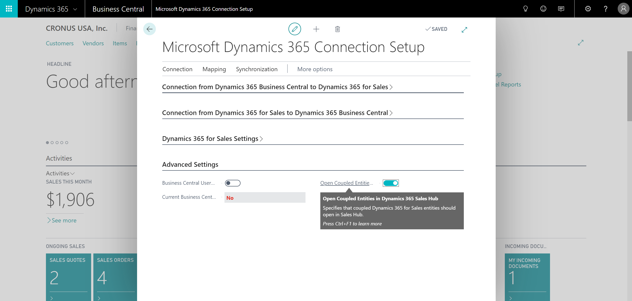 Offene gekoppelte Entitäten im Dynamics 365-Vertriebshub