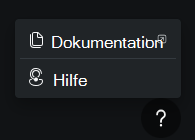 Screenshot: Menüoptionen für das Hilfesymbol, einschließlich Dokumentation und Support.