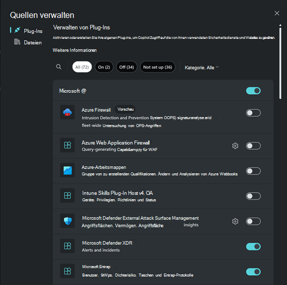 Screenshot: Umschaltflächen für Plug-Ins aktivieren oder deaktivieren