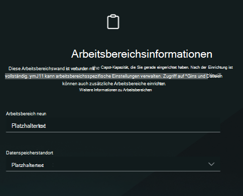 Screenshot der Arbeitsbereichsinformationen