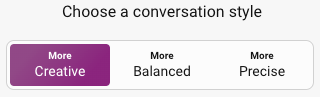 Auswählen des Kreativen Konversationsstils für Microsoft Copilot.