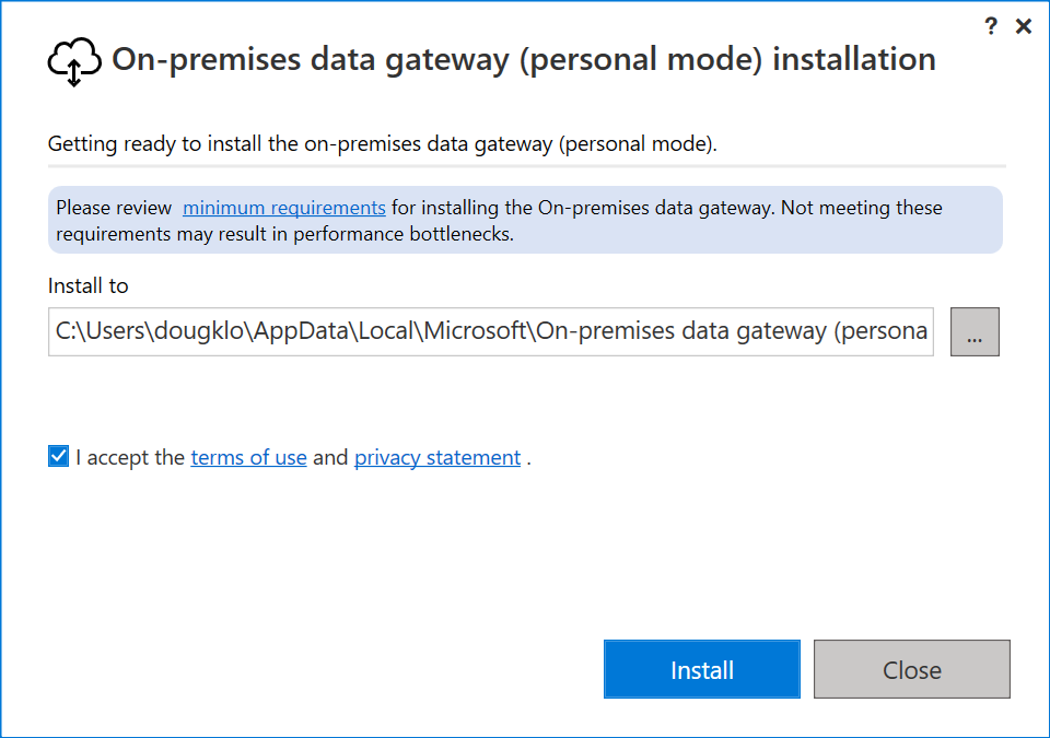 Installieren des persönlichen Modus im Installationspfad.