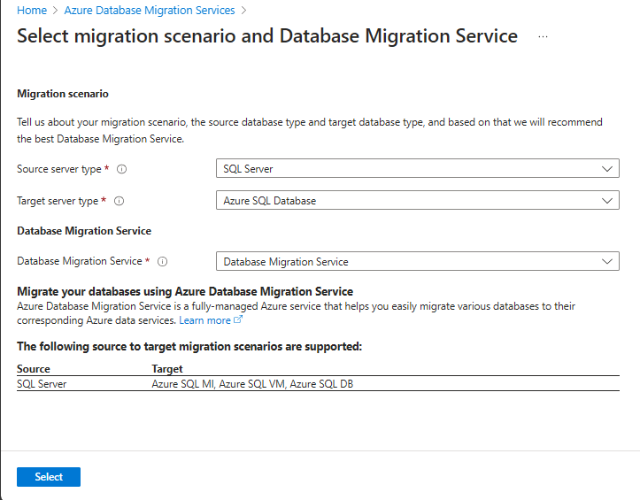 Screenshot mit Details zum neuen Migrationsszenario.