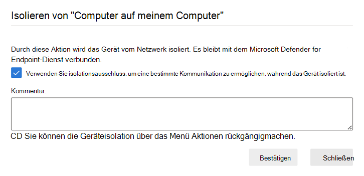 Screenshot: Anwenden einer Ausschlussregel auf ein Gerät