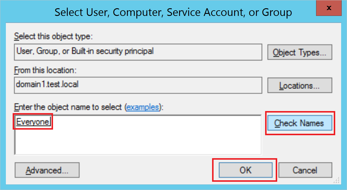 Screenshot der Eingabe des Objektnamens 