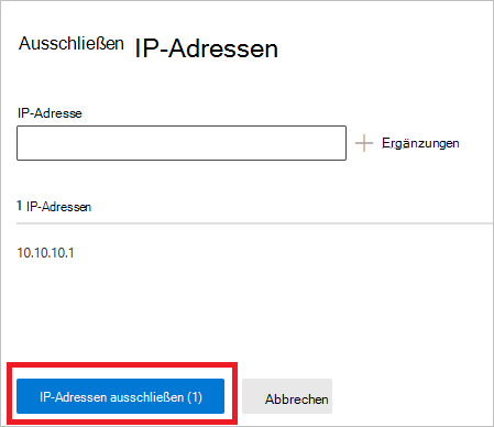 Screenshot: Ausschluss von IP-Adressen