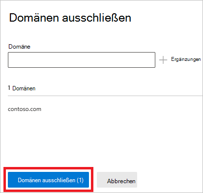 Screenshot: Ausschließen von Domänen