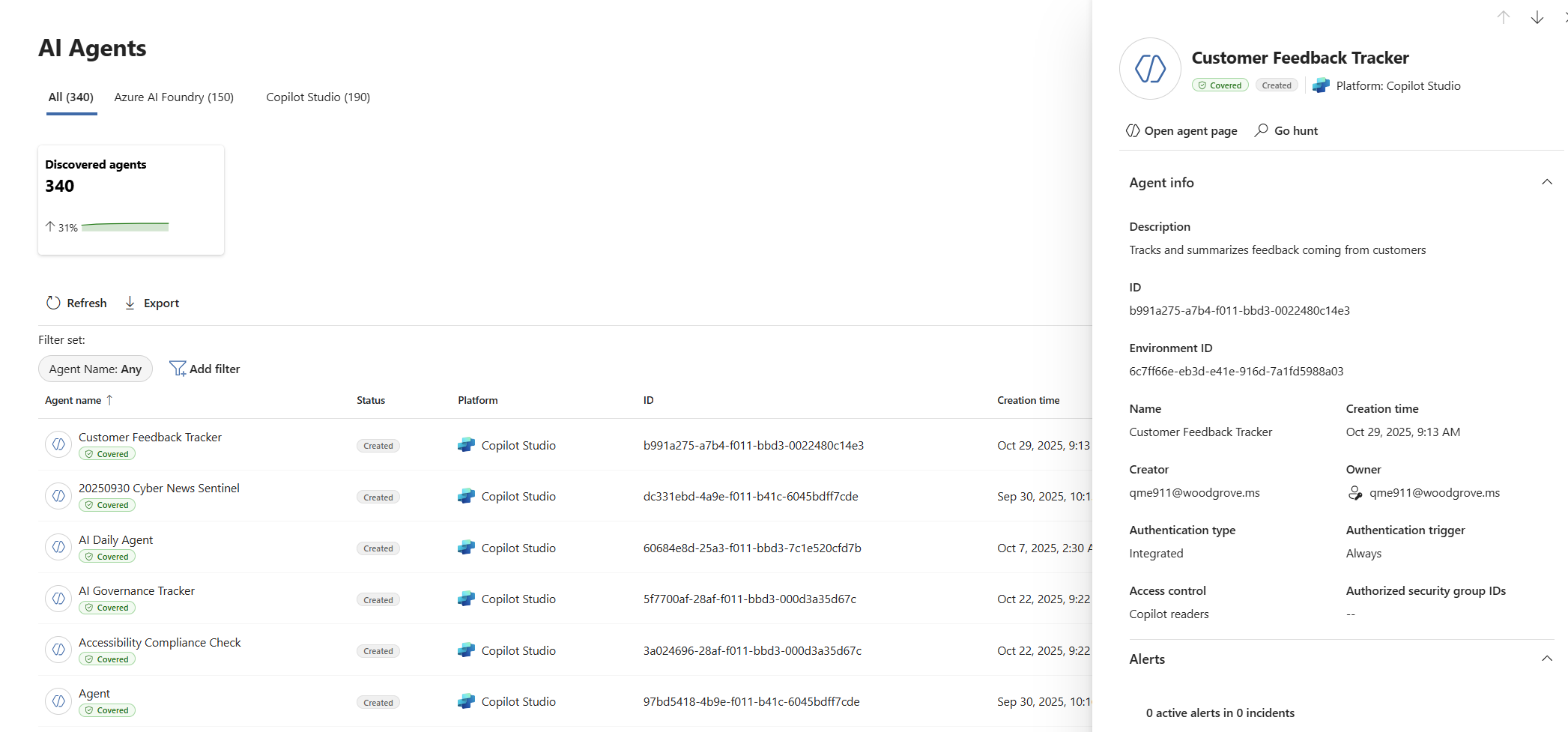 Screenshot: Details zu Copilot Studio KI-Agents im Defender-Portal