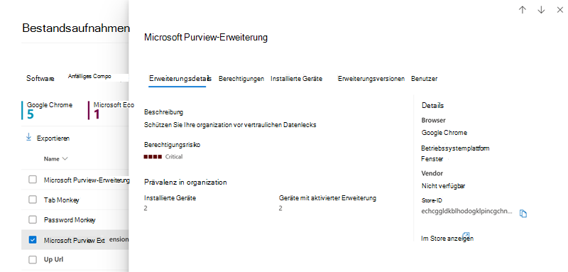 Screenshot des Detailbereichs für Browsererweiterungen