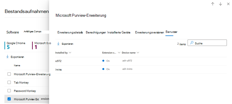 Screenshot der Benutzerregisterkarte 