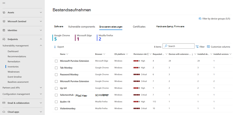 Screenshot der Registerkarte 