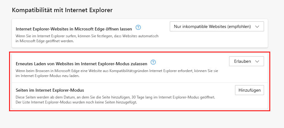 Internet Explorer Kompatibilität