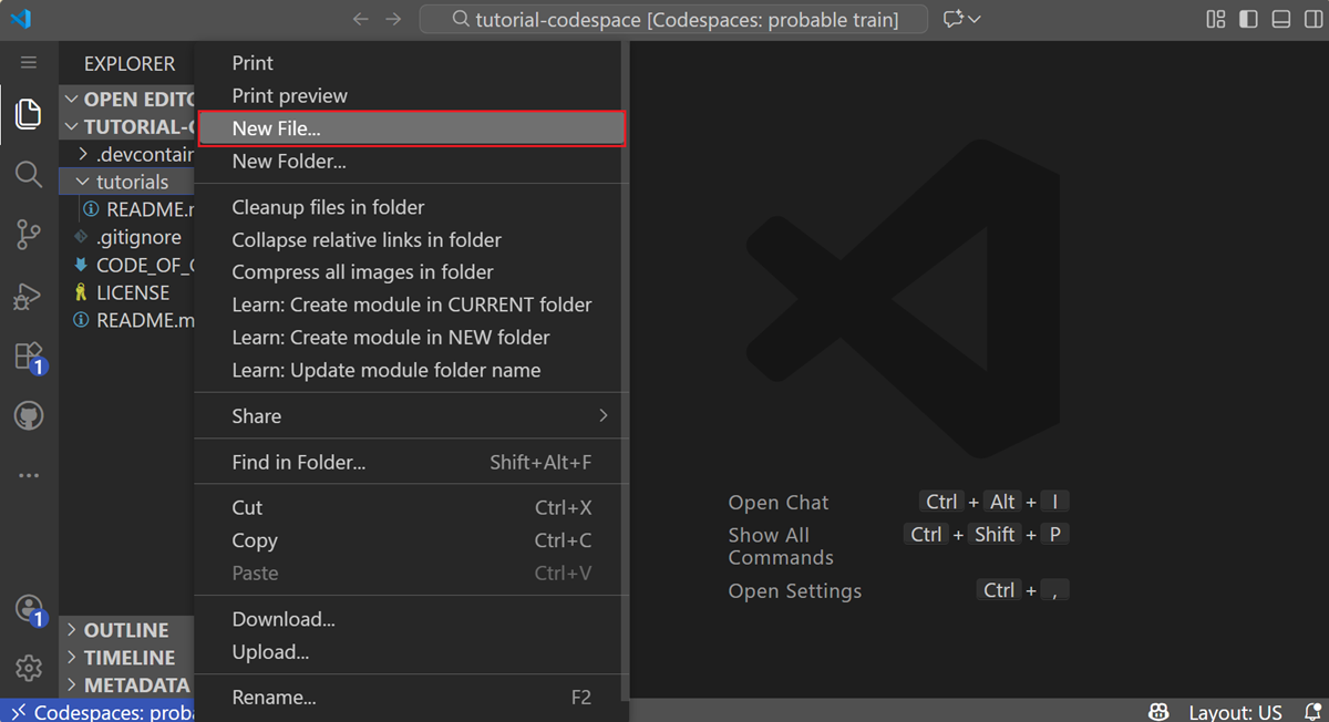 Erstellen einer neuen Datei mit dem Namen HelloWorld.cs im Lernprogrammordner