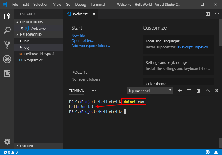 how to run code on visual studio