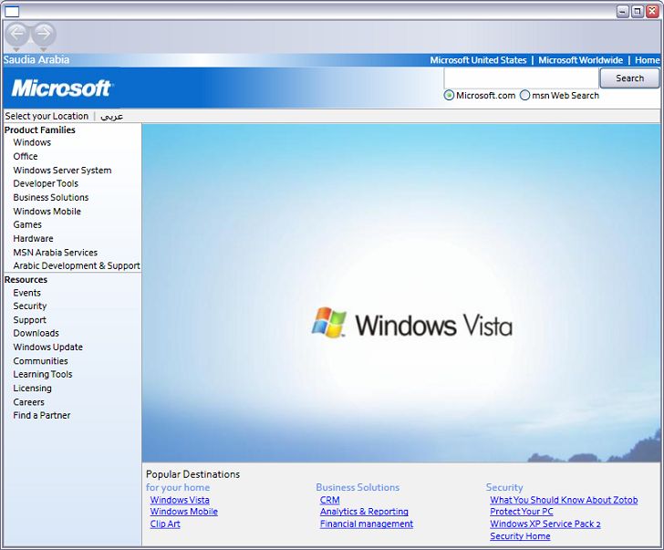 Screenshot showing an English home page.