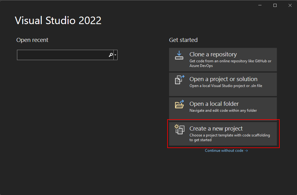 Create a new WPF project in Visual Studio 2022 for .NET.