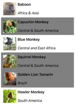 Screenshot of a CollectionView vertical list with multiple selection.