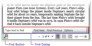Screenshot mit Legenden: FlowDocumentReader