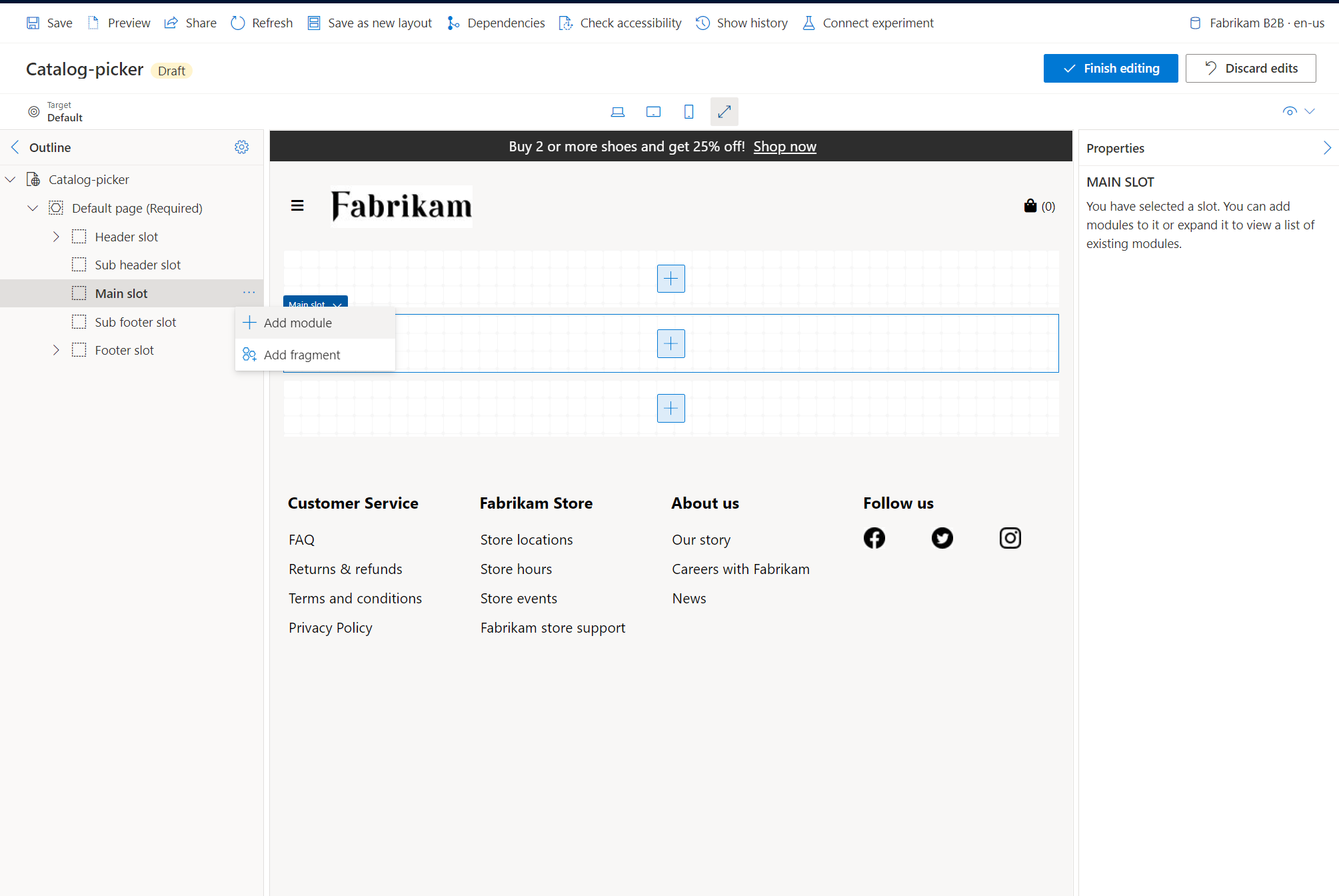 Screenshot des Hinzufügens eines Moduls zur Zuteilung von Zeitfenstern unter Katalogauswahl.