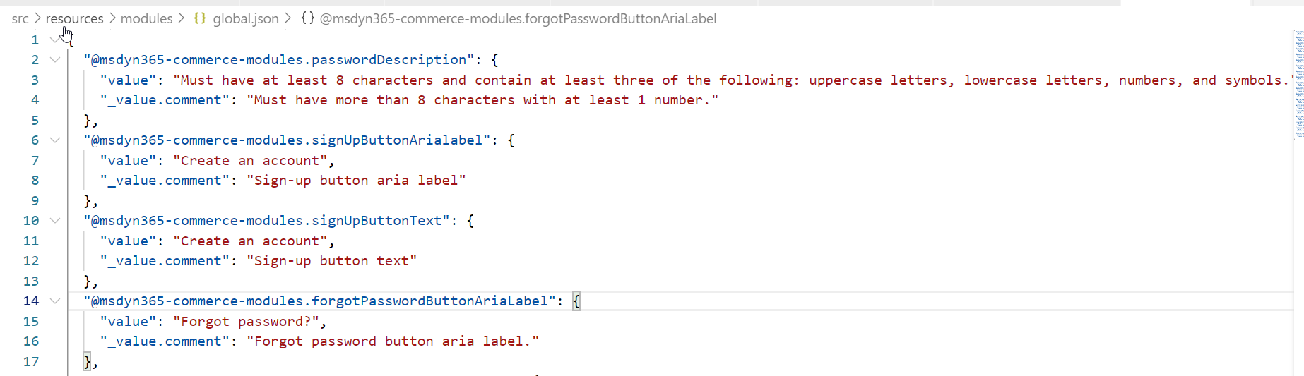 Aktualisierter Hyperlinktext im Anmeldungsmodul global.json-Datei.