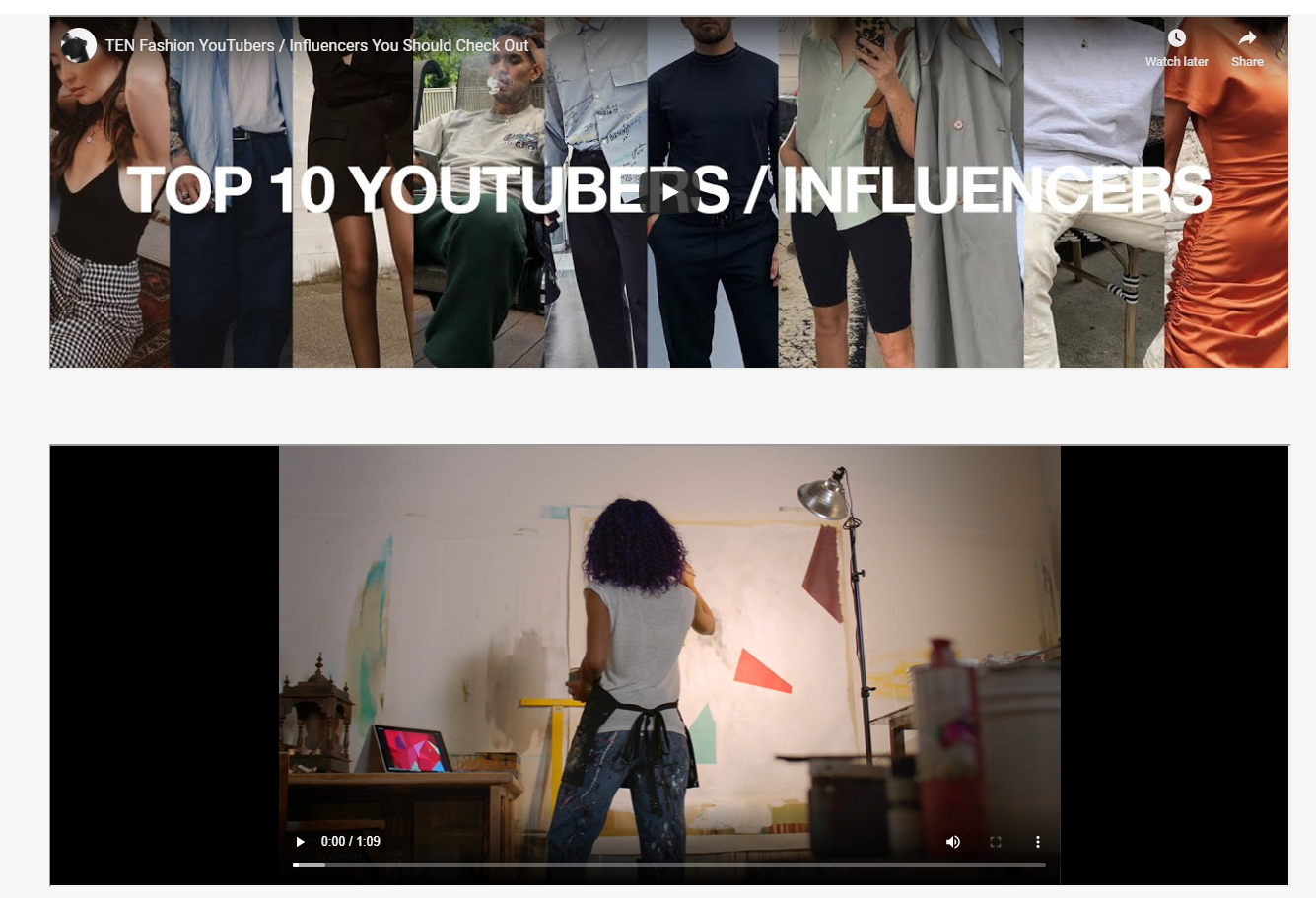 Screenshot von iframe-Modulen, die externe Videos auf Websiteseiten präsentieren.