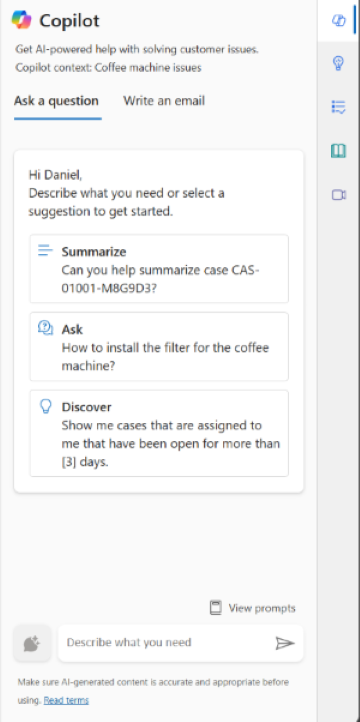 Screenshot zeigt Optionen in der proaktiven Eingabeaufforderung.