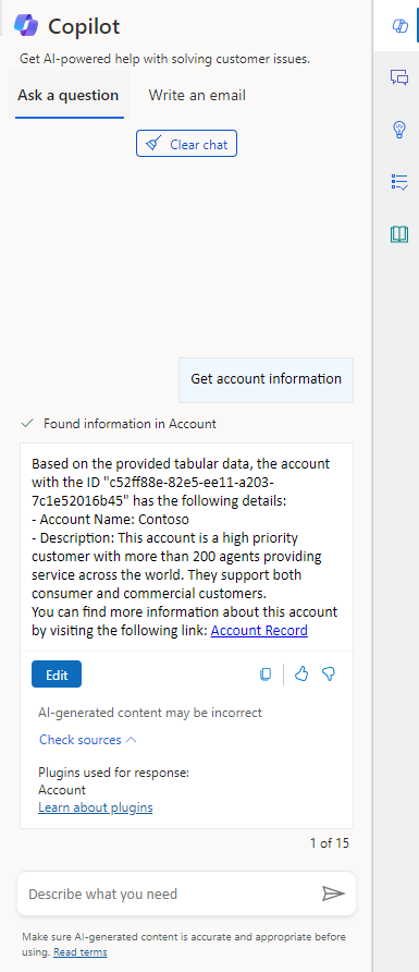 Ein Screenshot der Copilot-Antwort, die über das Eingabeaufforderungs-Plug-In generiert wurde.