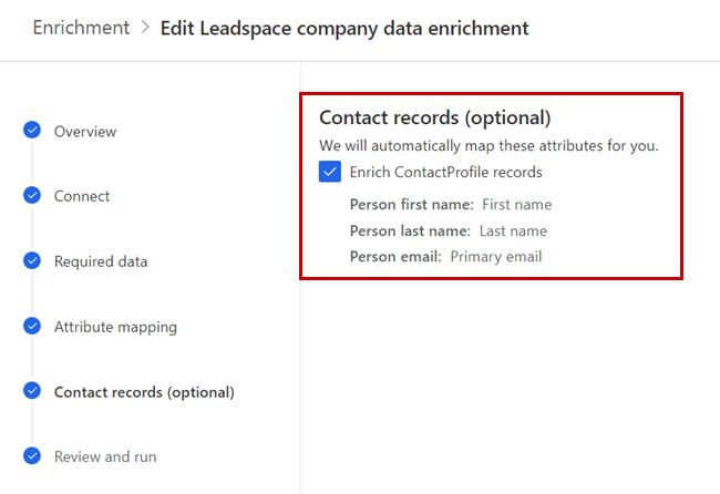 Anreicherung von Leadspace-Kontaktdatensätzen.