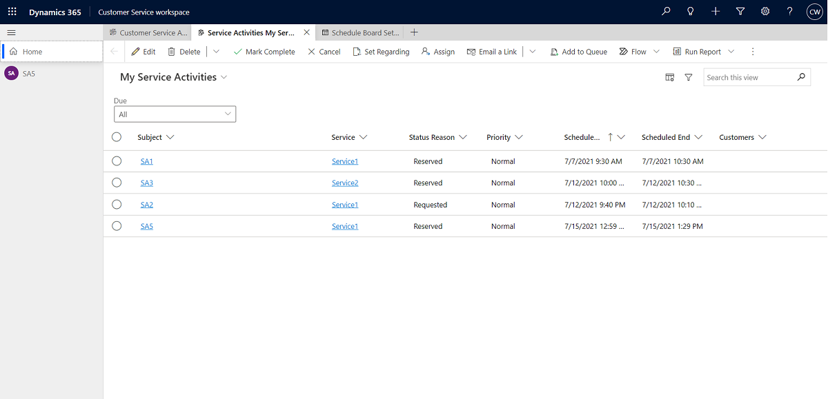 Anzeigen von Dienstaktivitäten im Copilot Service-Arbeitsbereich
