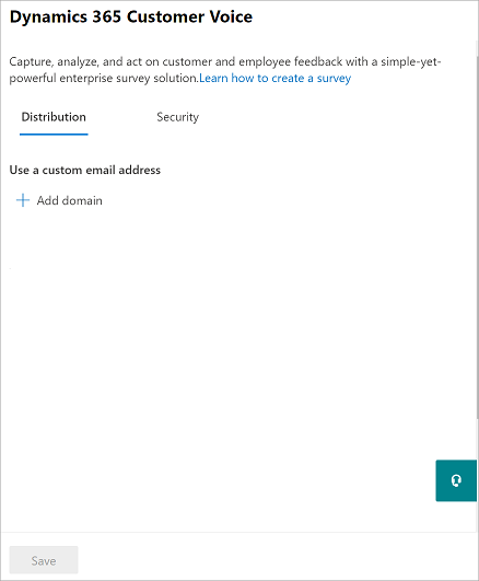 Dynamics 365 Customer Voice settings panel Dynamics 365 Customer Voice settings panel.