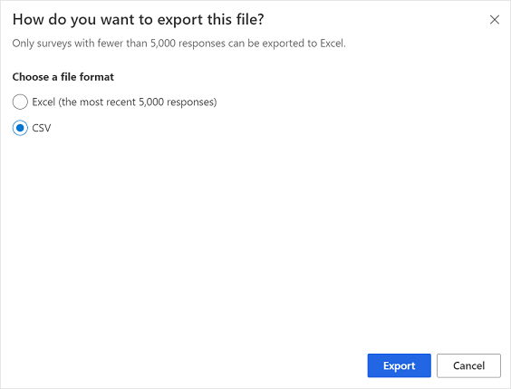 Wählen Sie ein Dateiformat für den Export von Befragungen aus.