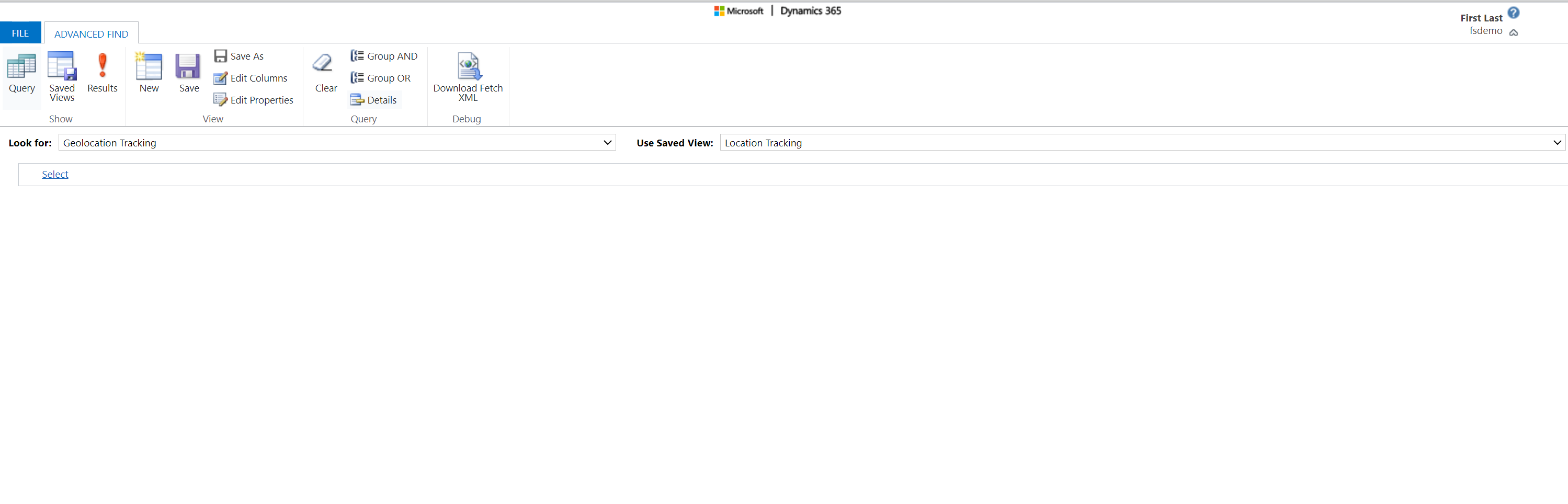 Screenshot des erweiterten Suchenfensters in Field Service.