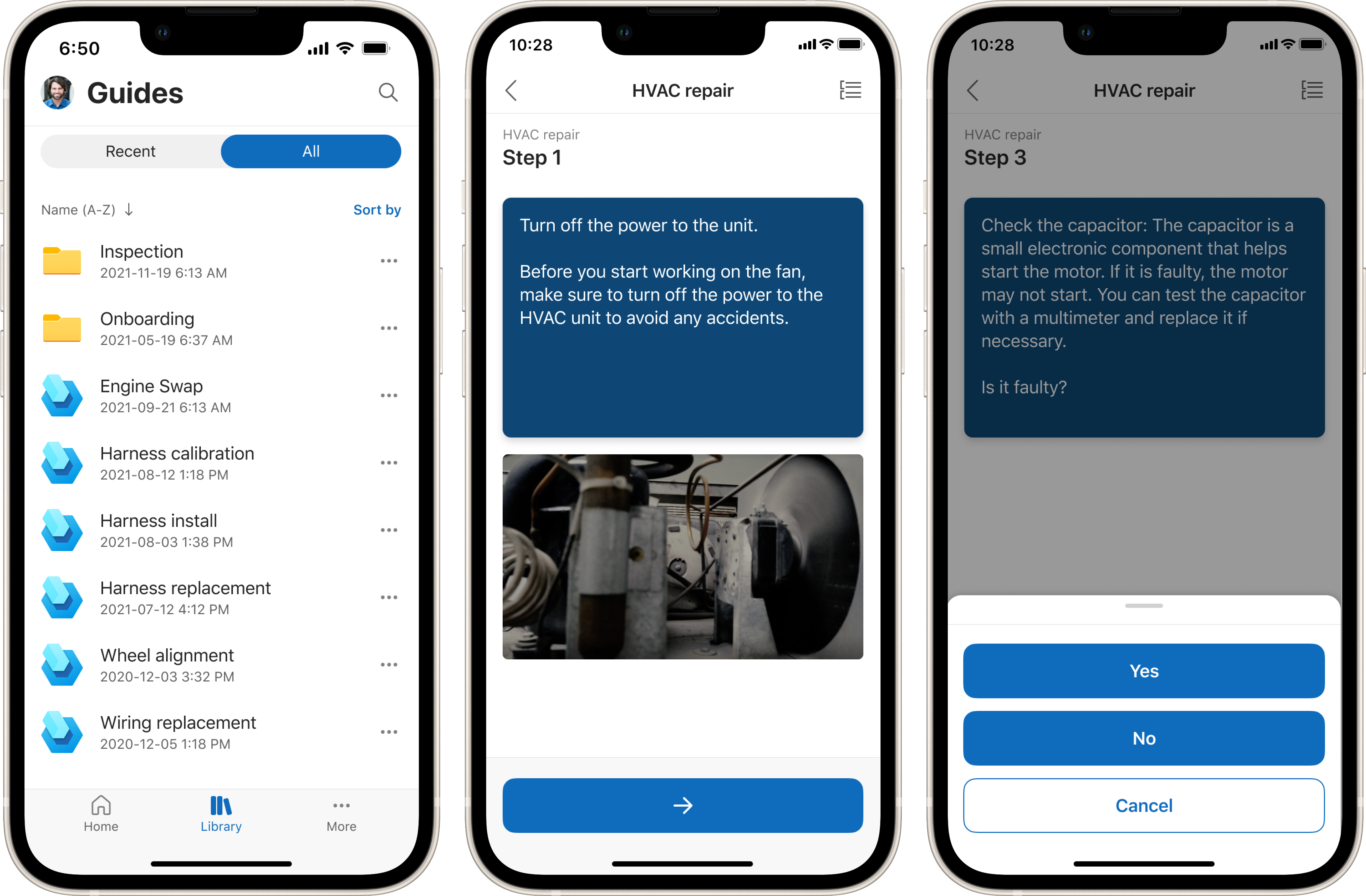 Screenshot des Guides-Startbildschirms in der Field Service Mobile-App