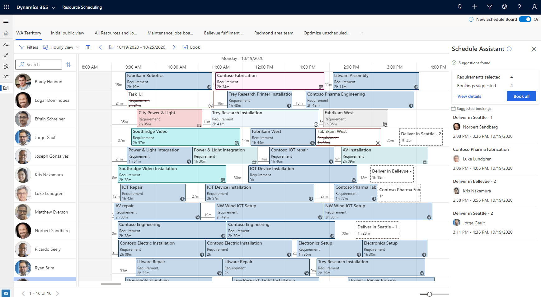 Screenshot der Vorschau des Zeitplanungsassistenten mit Vorschlägen.