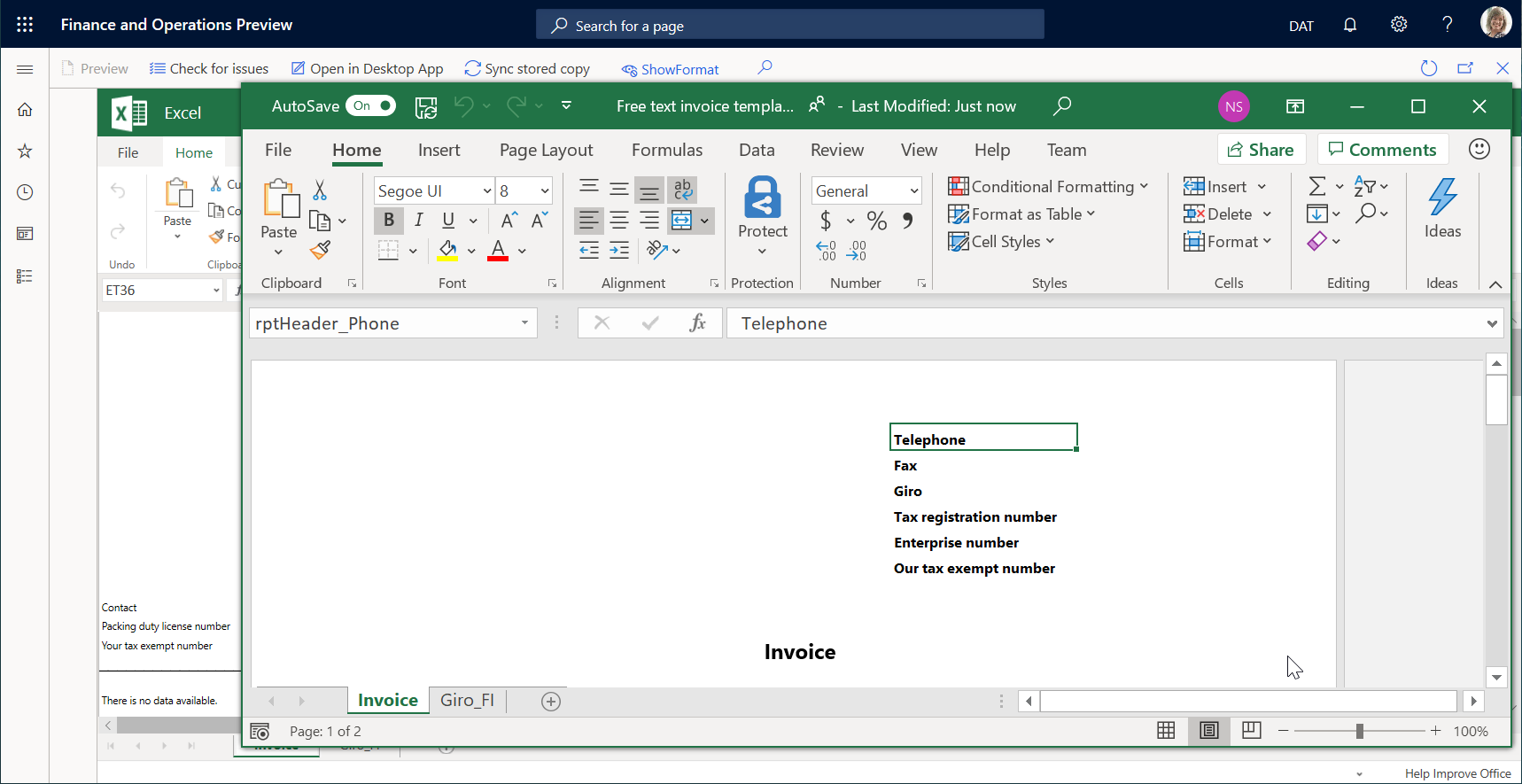 Vorlage in Desktop-Excel-Anwendung geöffnet.