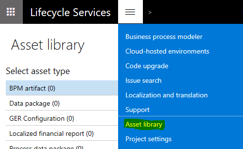 Asset library menu item.