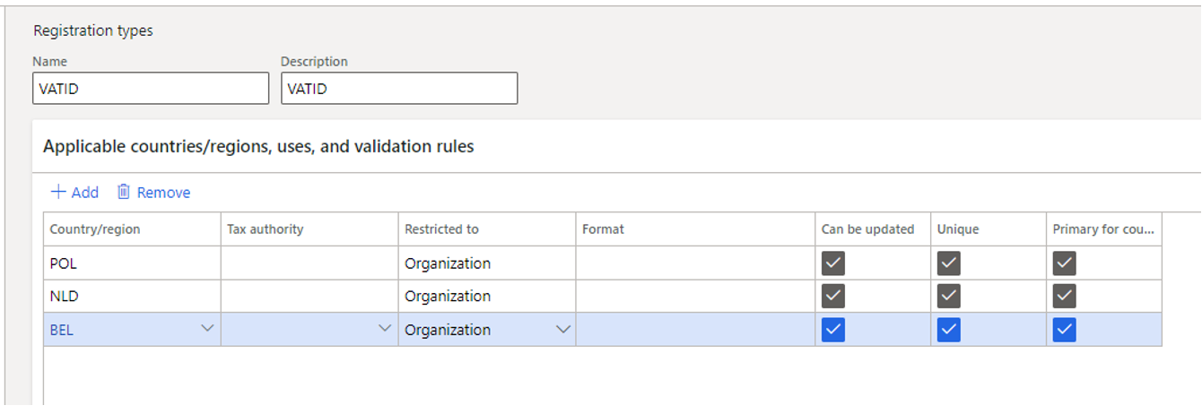 Registrierungstyppositionen auf der Seite „Registrierungstypen“.