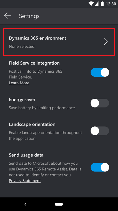 Remote Assist-Einstellungen in der mobilen App.