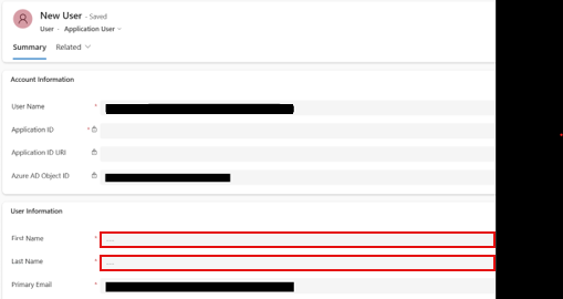 Screenshot eines Benutzereintrags, der die Felder Vorname und Nachname zeigt.