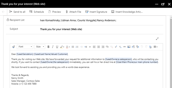 Screenshot des in Outlook geöffneten E-Mail-Composers.